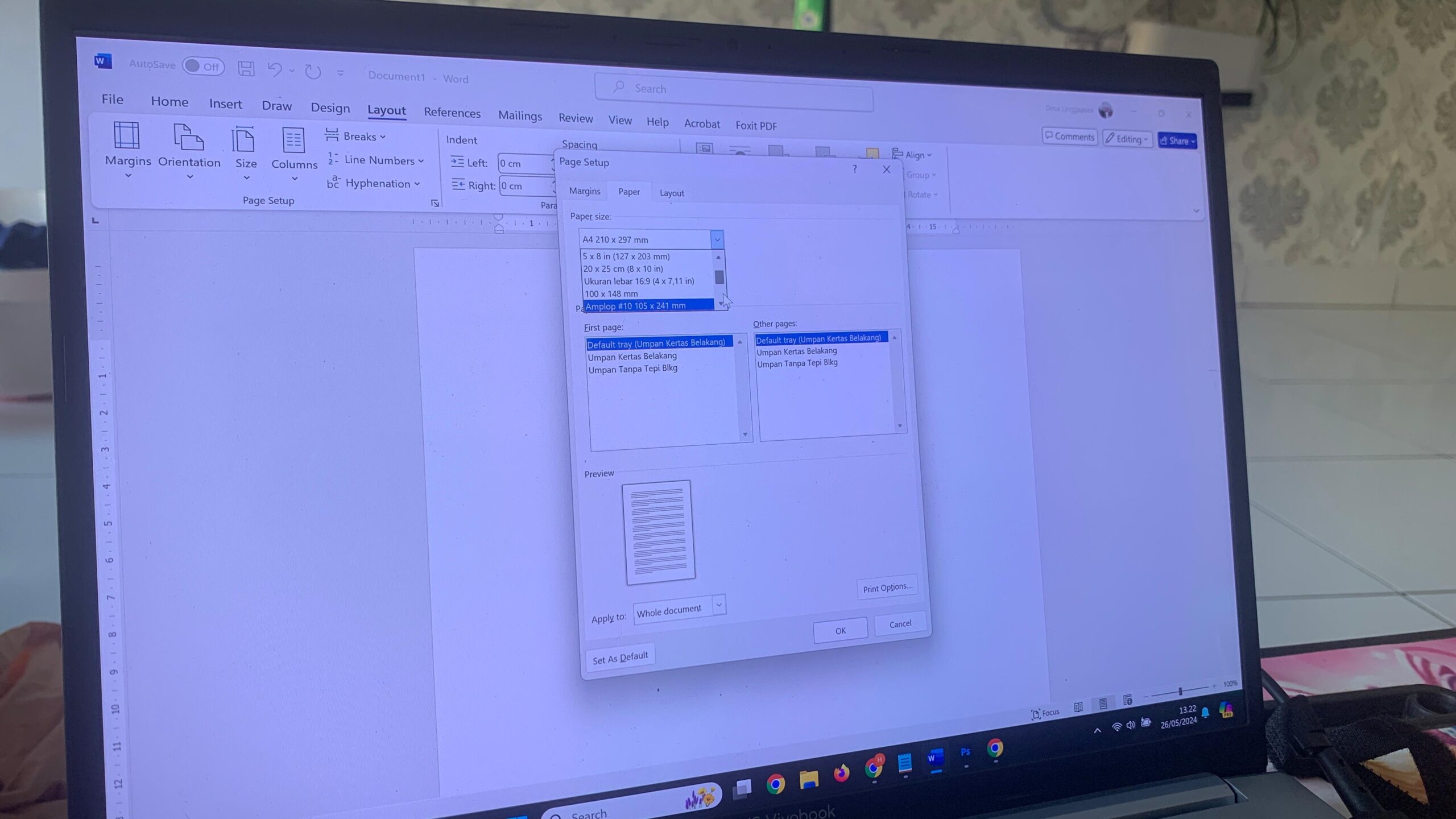 Cara Mengatur ukuran kertas di ms word