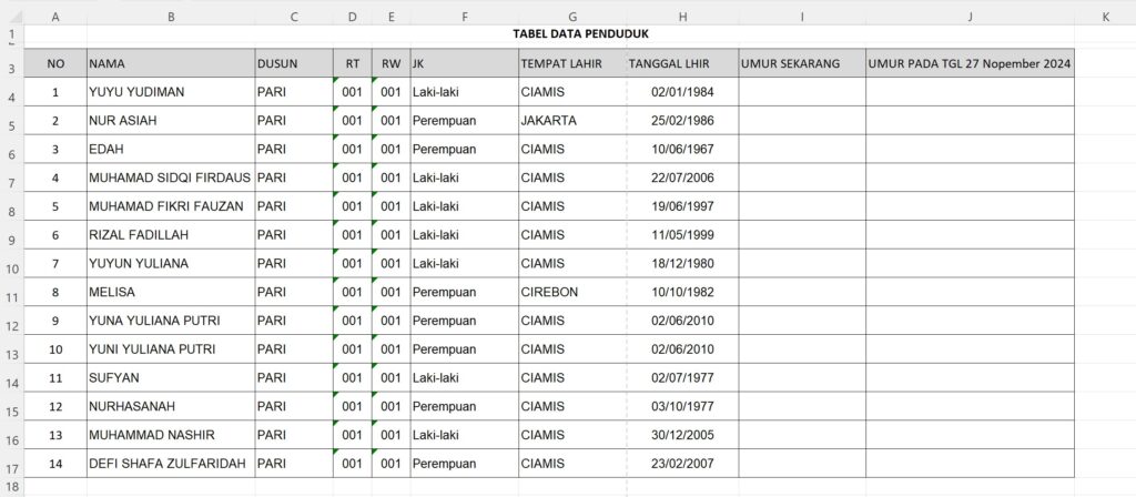 Menghitung umur saat ini dan umur pada tanggal tertentu di Microsoft Excel