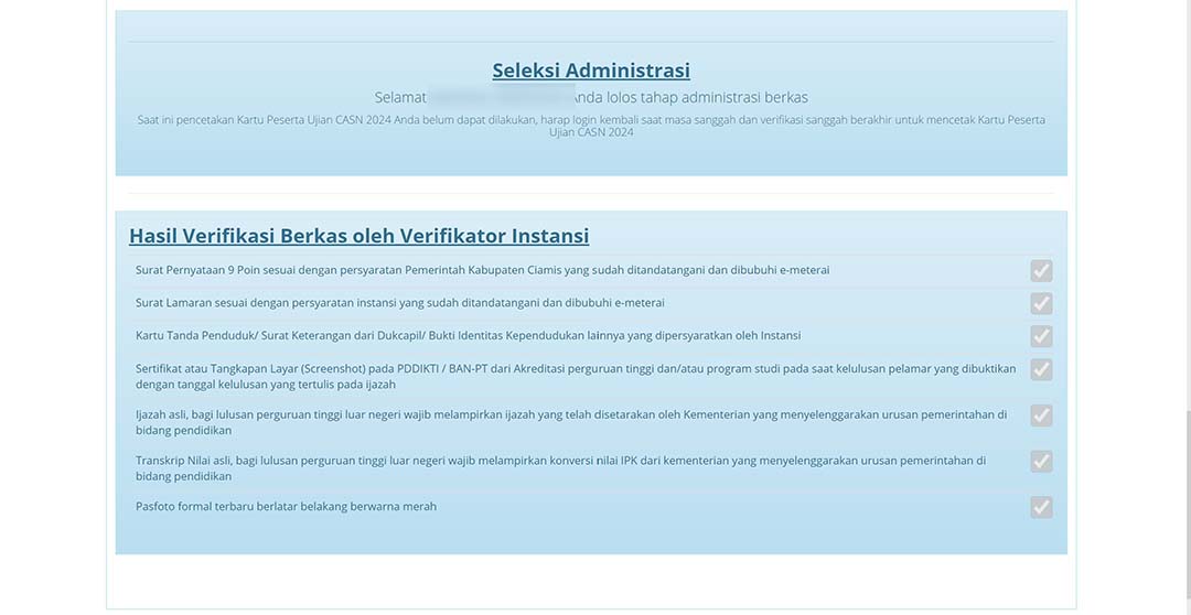 Pengumuman hasil seleksi administrasi CPNS 2024