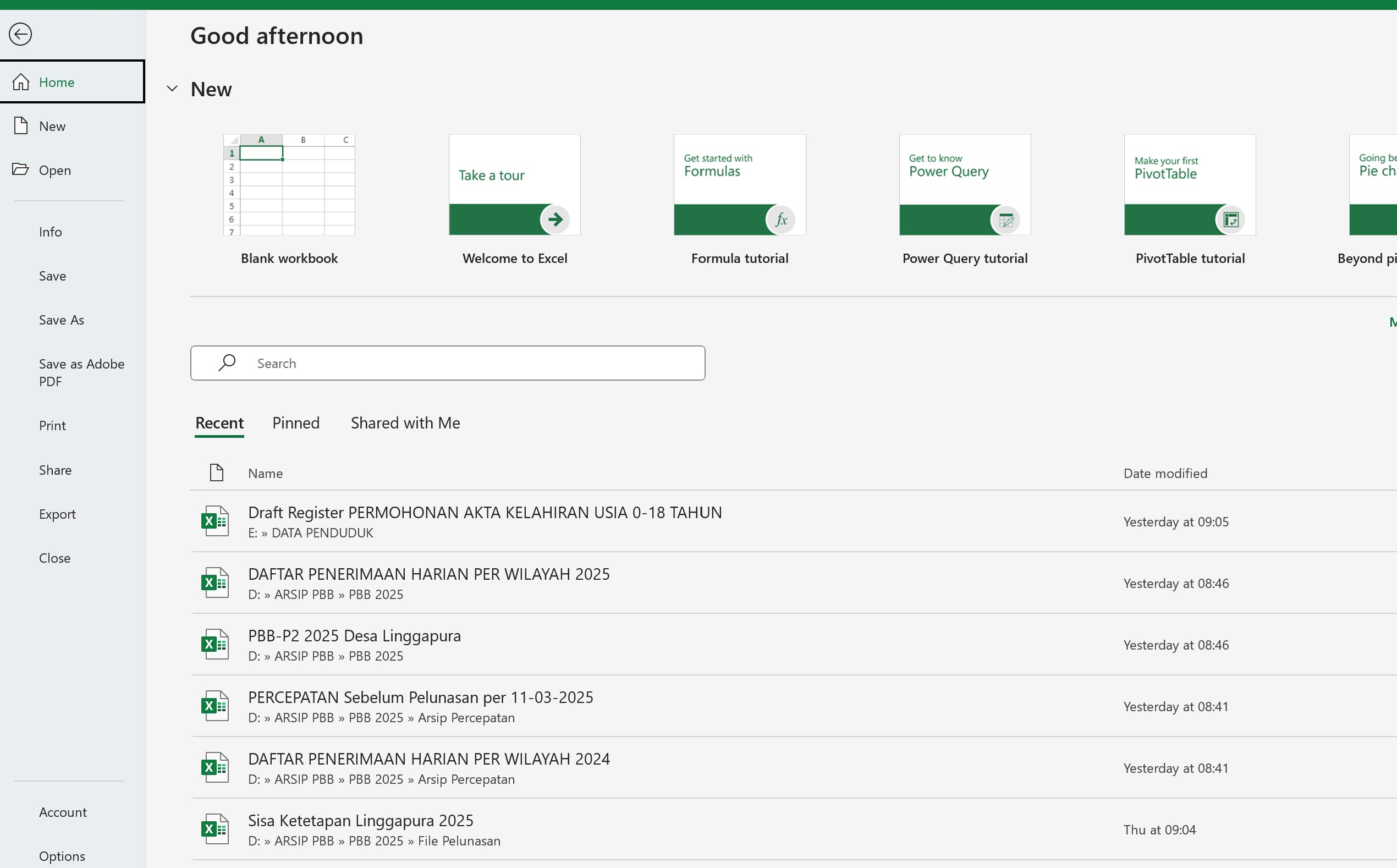 Fungsi Menu-menu pada Tab File di Ms Excel