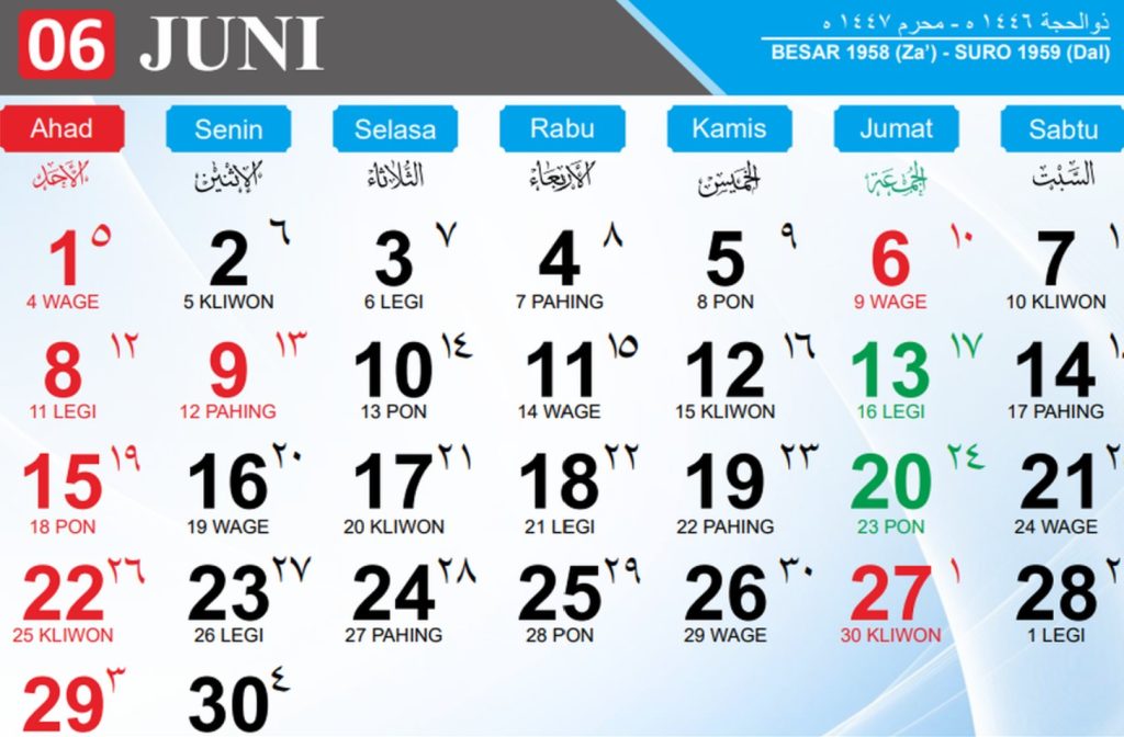 Hari dan Tanggal Libur Bulan Juni Tahun 2025