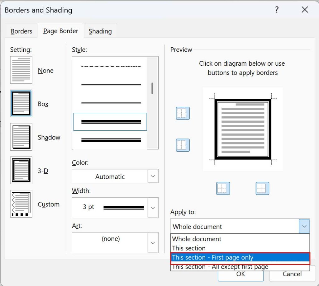 Cara Menambahkan Border hanya Pada Halaman Pertama Saja