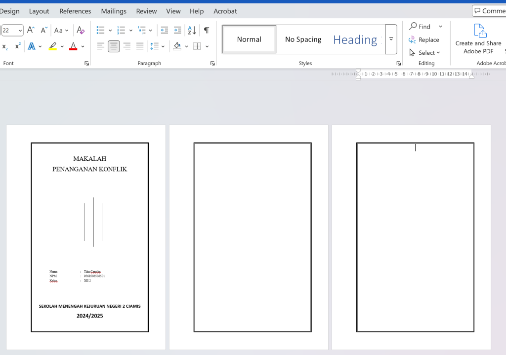 Contoh bahwa border secara default terpasang di semua halaman dalam satu dokumen